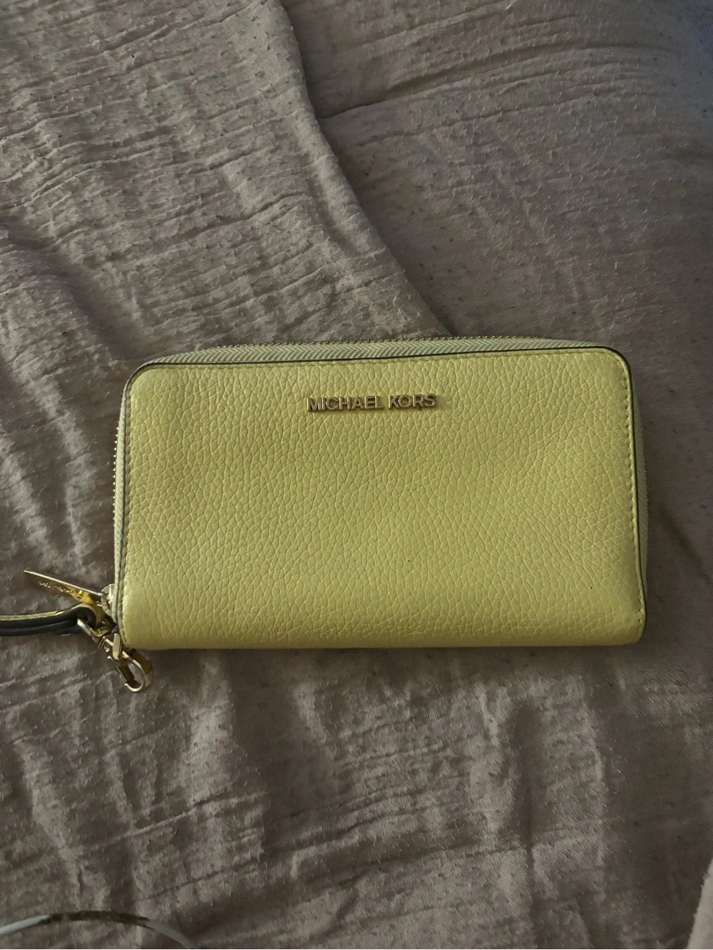 Michael Kors Yellow Pebbled Leather Zip Wallet with Wristlet
